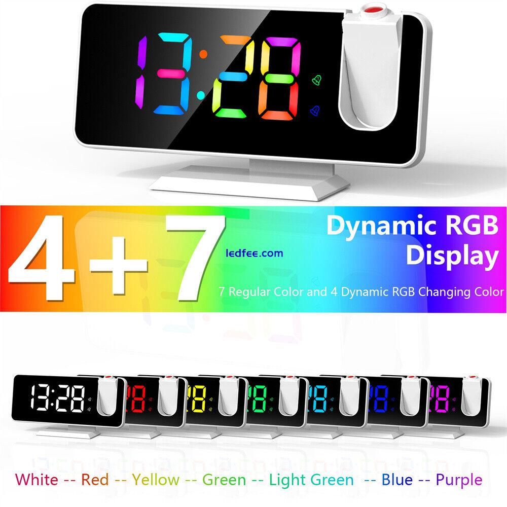 Projection Alarm Clock Color Changing LED Digital Large Screen Mirrored 5 