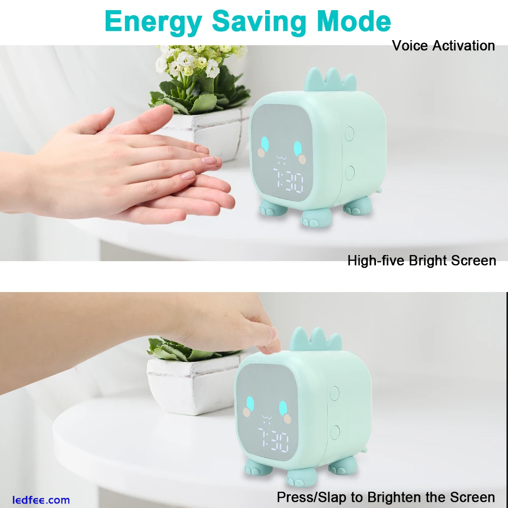 Bedside LED Alarm Clock Kids Sleep Trainer Temperature Voice Light Controls Cute 0 