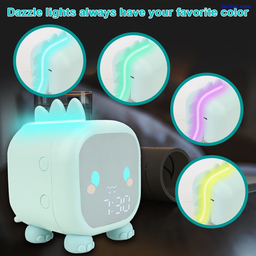 Bedside LED Alarm Clock Kids Sleep Trainer Temperature Voice Light Controls Cute 4 