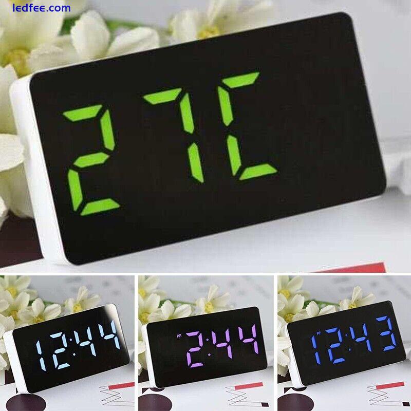 Digital-LED Desk Alarm Clock Mirror Display USB Snooze Temperature Mode 2 