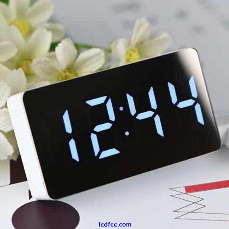 Digital-LED Desk Alarm Clock Mirror Display USB Snooze Temperature Mode 3 