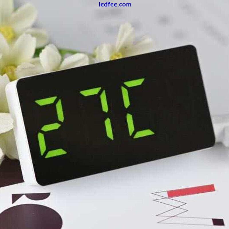 Digital-LED Desk Alarm Clock Mirror Display USB Snooze Temperature Mode 4 