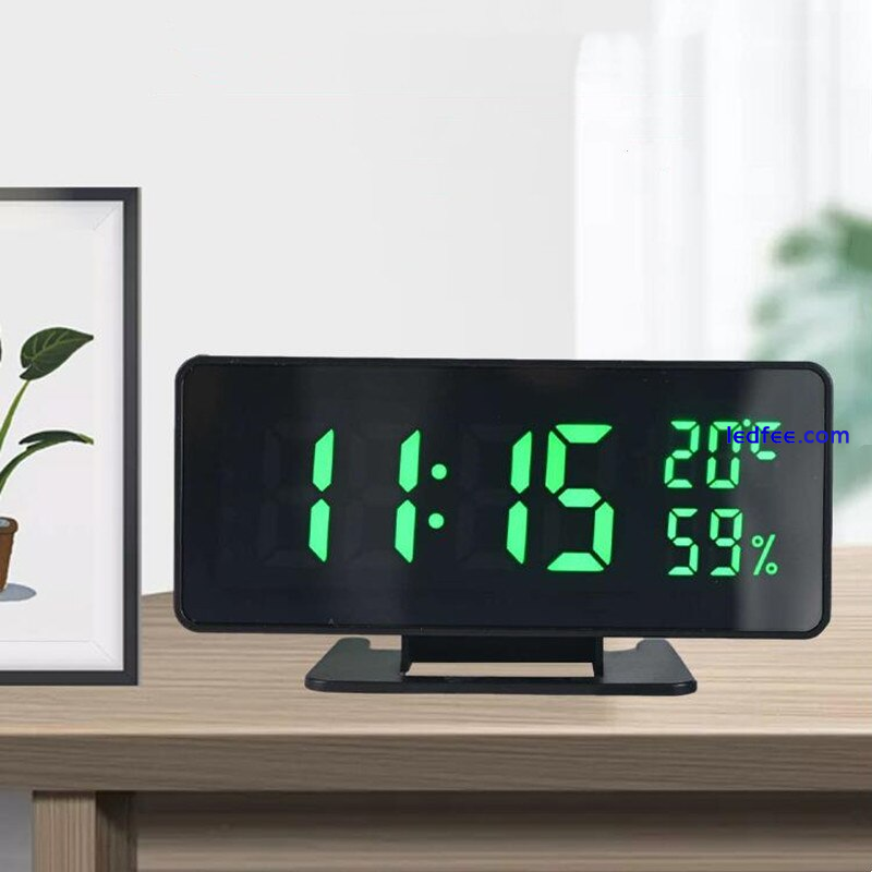 Digital Alarm Clock Mirror Temperature Humidity 3 Alarms Snooze Desk Table Watch 1 