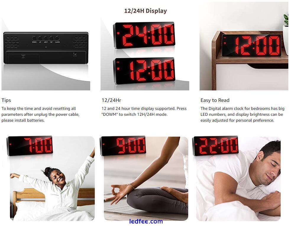 Digital LED Desk Alarm Clock Large Mirror Display USB Snooze Temperature Mode US 1 