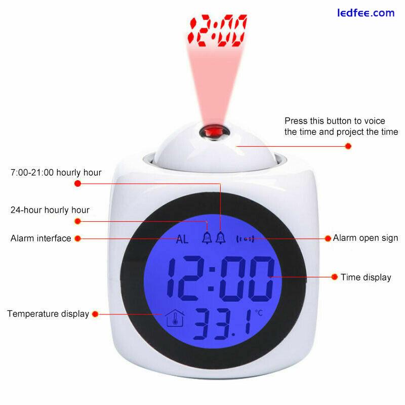 Digital Projection Alarm Clock With LCD Display Voice Talking LED Projector 3 