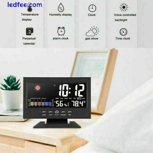 Desk Digital Alarm Clock Weather Thermometer  LED Temperature Humidity Monitor 0 