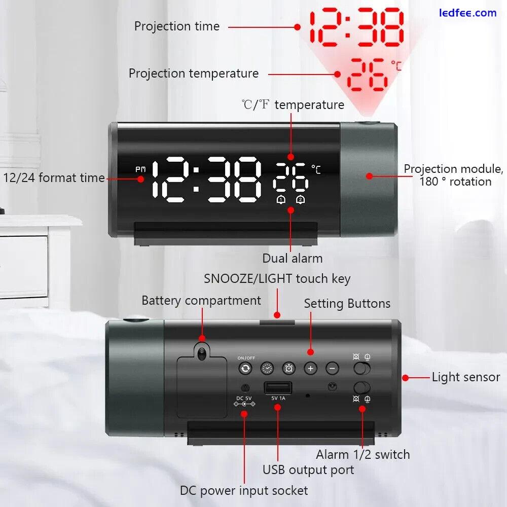 LED display rotating spotlight projection alarm clock 4 