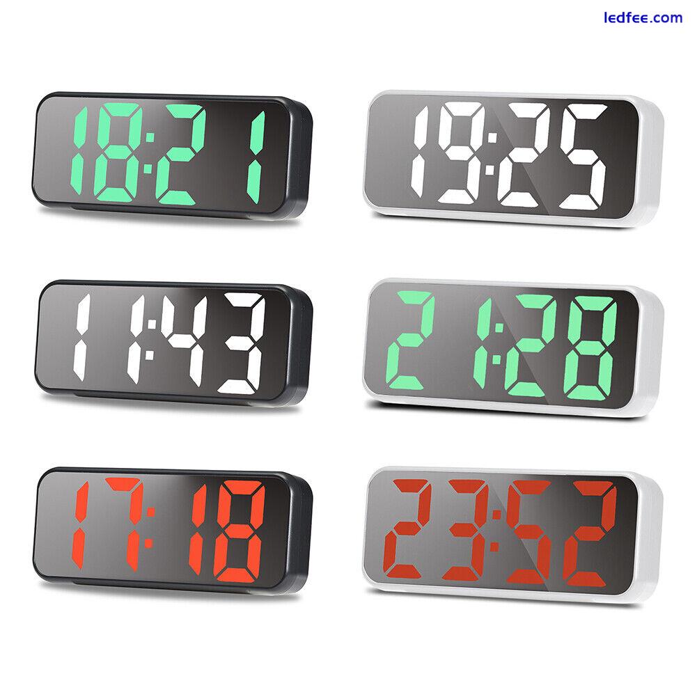 LED Digital Alarm Temperature Date Display 12/24H Desk Mirror Clocks for Student 4 