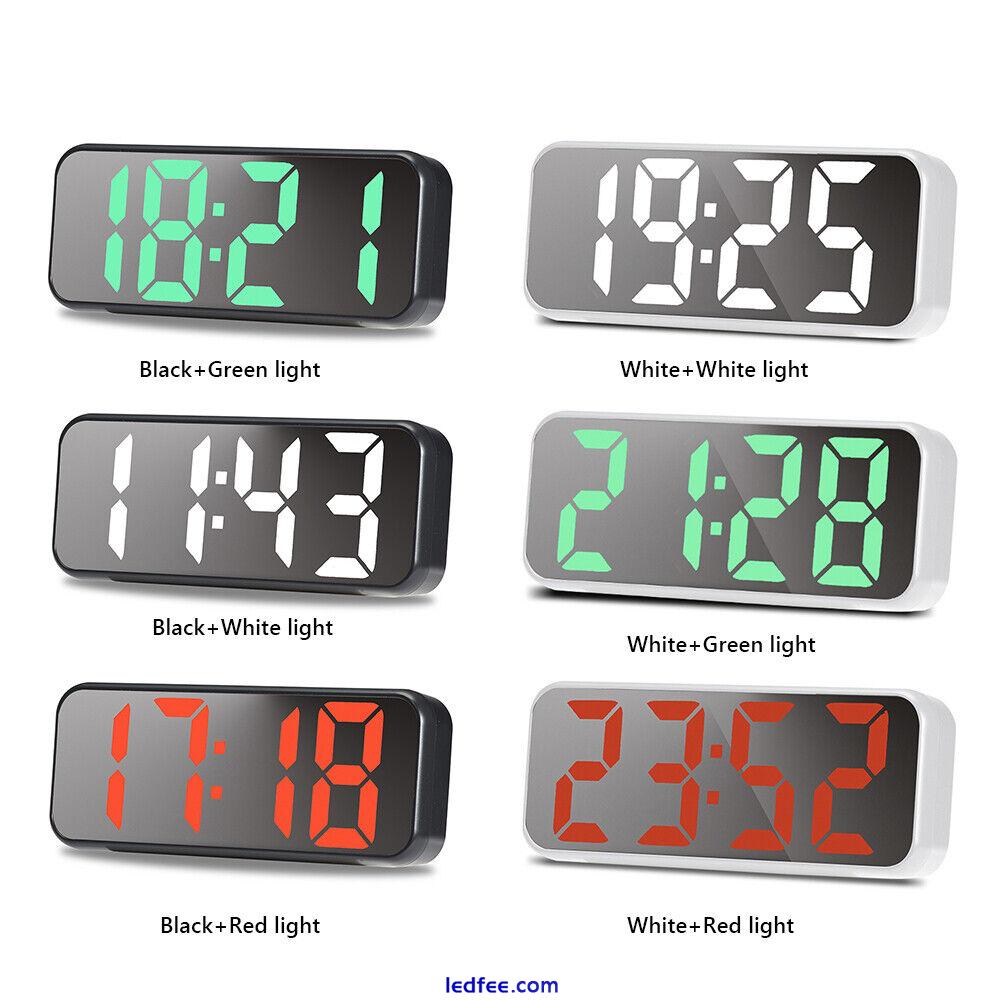 LED Digital Alarm Temperature Date Display 12/24H Desk Mirror Clocks for Student 5 