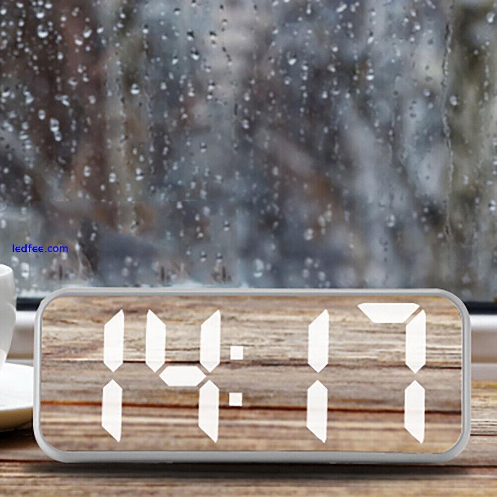 LED Digital Alarm Temperature Date Display 12/24H Desk Mirror Clocks for Student 3 