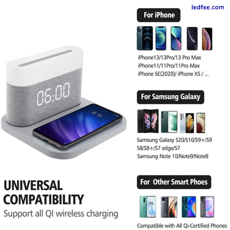 15W Wireless Charger With Digital Alarm Clock LED Night Light for iPhone/Samsung 4 