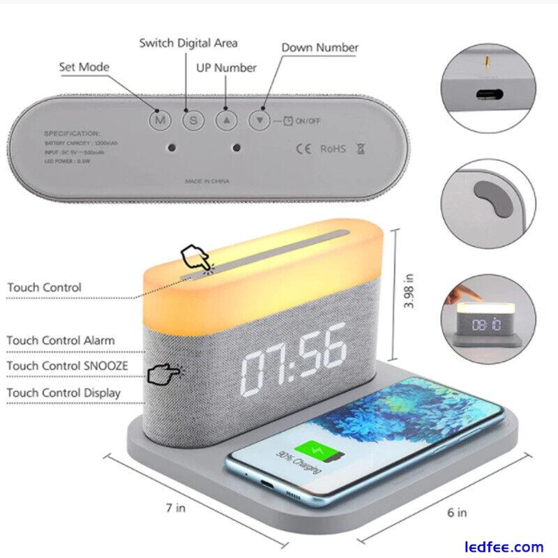 15W Wireless Charger With Digital Alarm Clock LED Night Light for iPhone/Samsung 3 