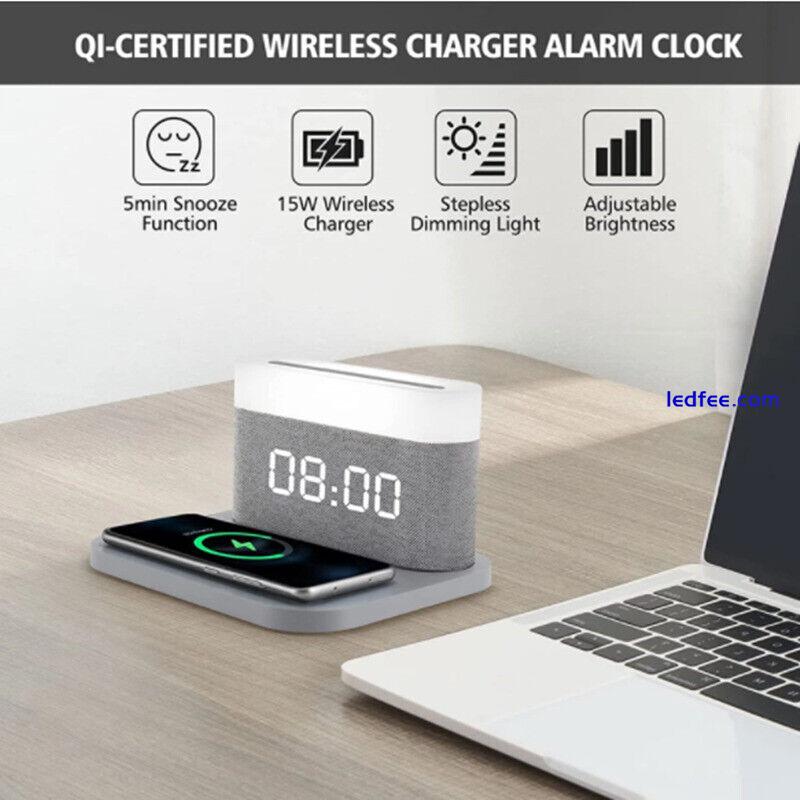 15W Wireless Charger With Digital Alarm Clock LED Night Light for iPhone/Samsung 1 