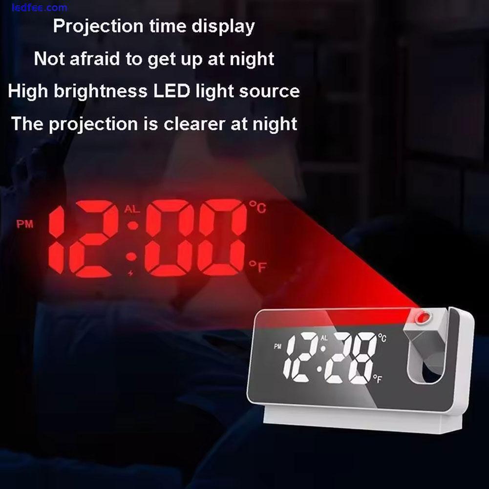 Projection Alarm Clock LED Mirror Screen w/ Time Date Display Temperature W P8J2 5 