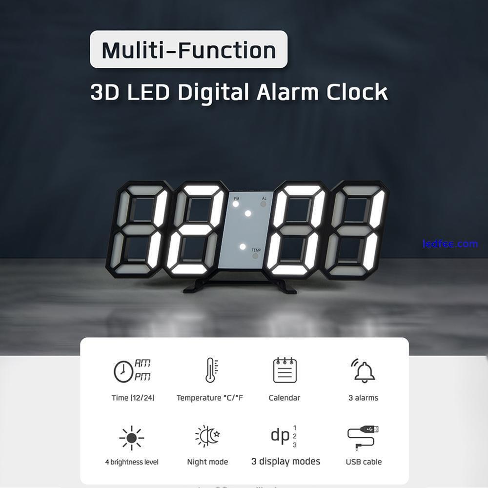 Digital 3D LED Big Wall Desk Alarm Clock LED Wall Clock White,black B7V4 2 