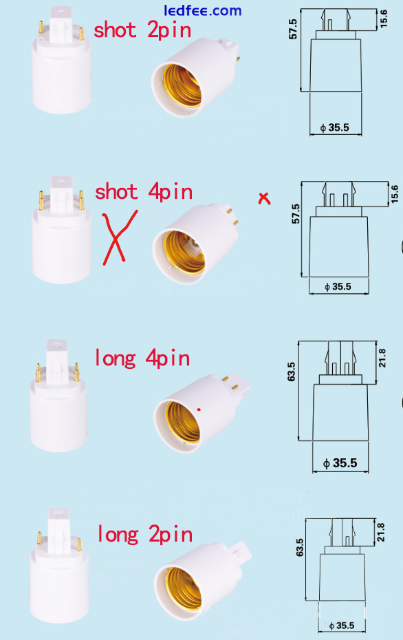 G24-Q G24Q 4-Pin Adapter E27 Gewinde kurz f. LED Leuchtmittel Converter LoG 1 