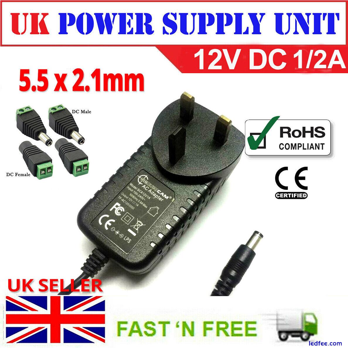 12V 1A 2A AC/DC UK Power Supply Adapter Safety Charger Connector LED CCTV Camera 5 