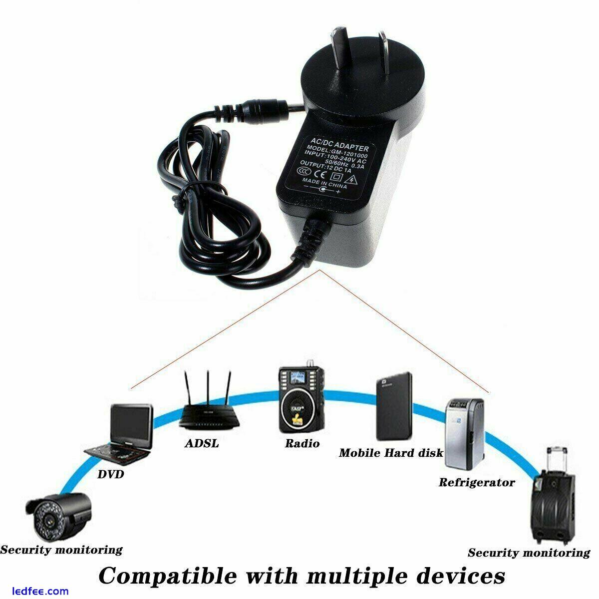 12V DC 1A Power Supply Adapter Transformer Universal For LED Strip 3 Pin UK Plug 3 