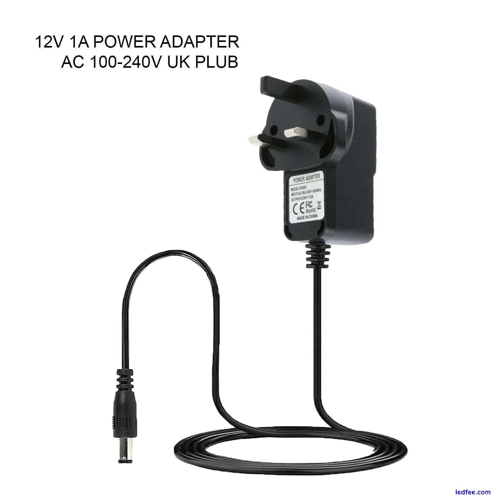 12V DC 1A Power Supply Adapter Transformer Universal For LED Strip 3 Pin UK Plug 0 