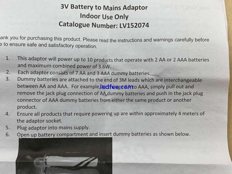 3V Battery To Mains Adaptor For 10 Battery Operated Items: premier 5053844119129 3 