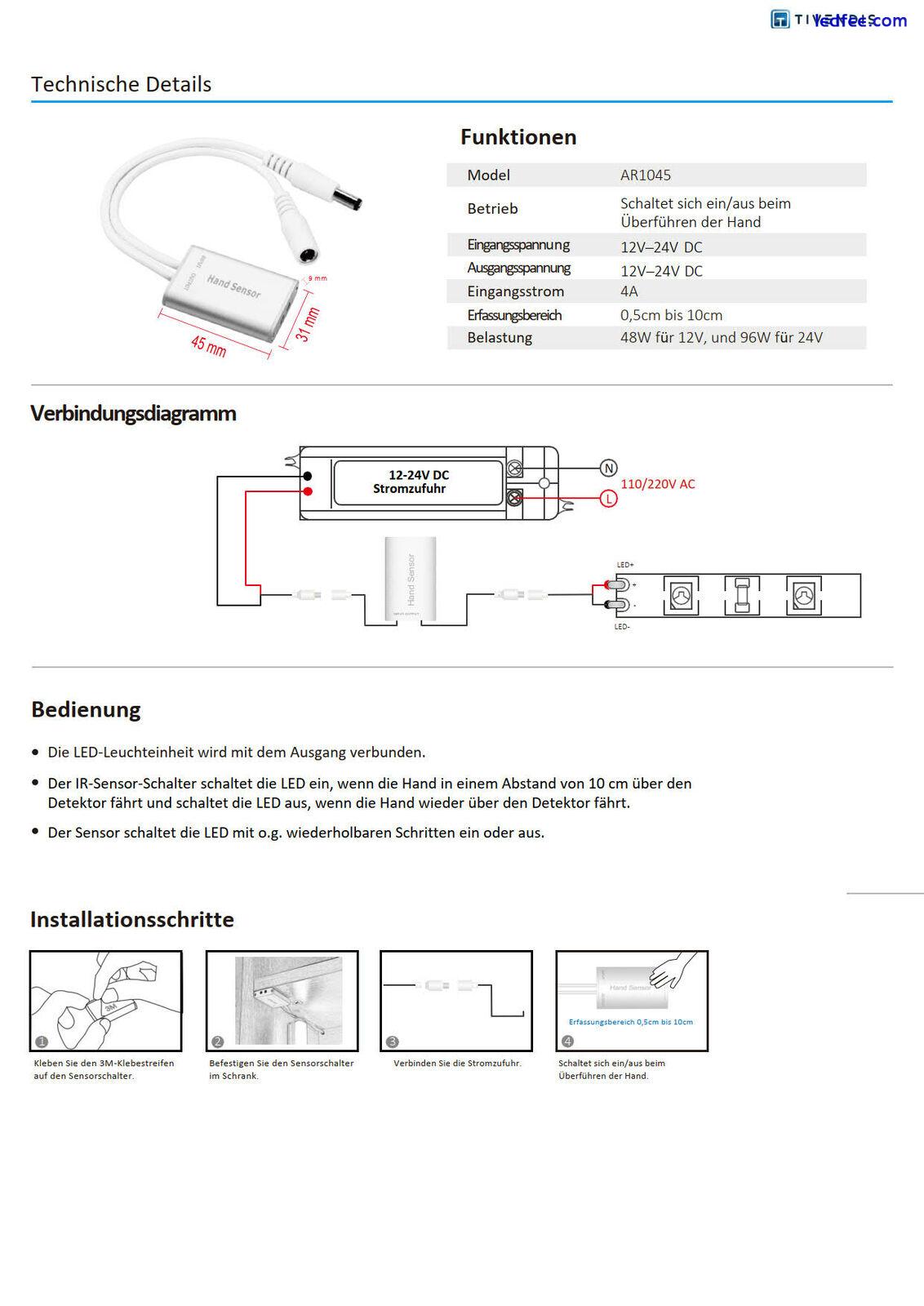 LED Infrarot (IR) Handsensor-Schalter im Aluminium Gehäuse 3 