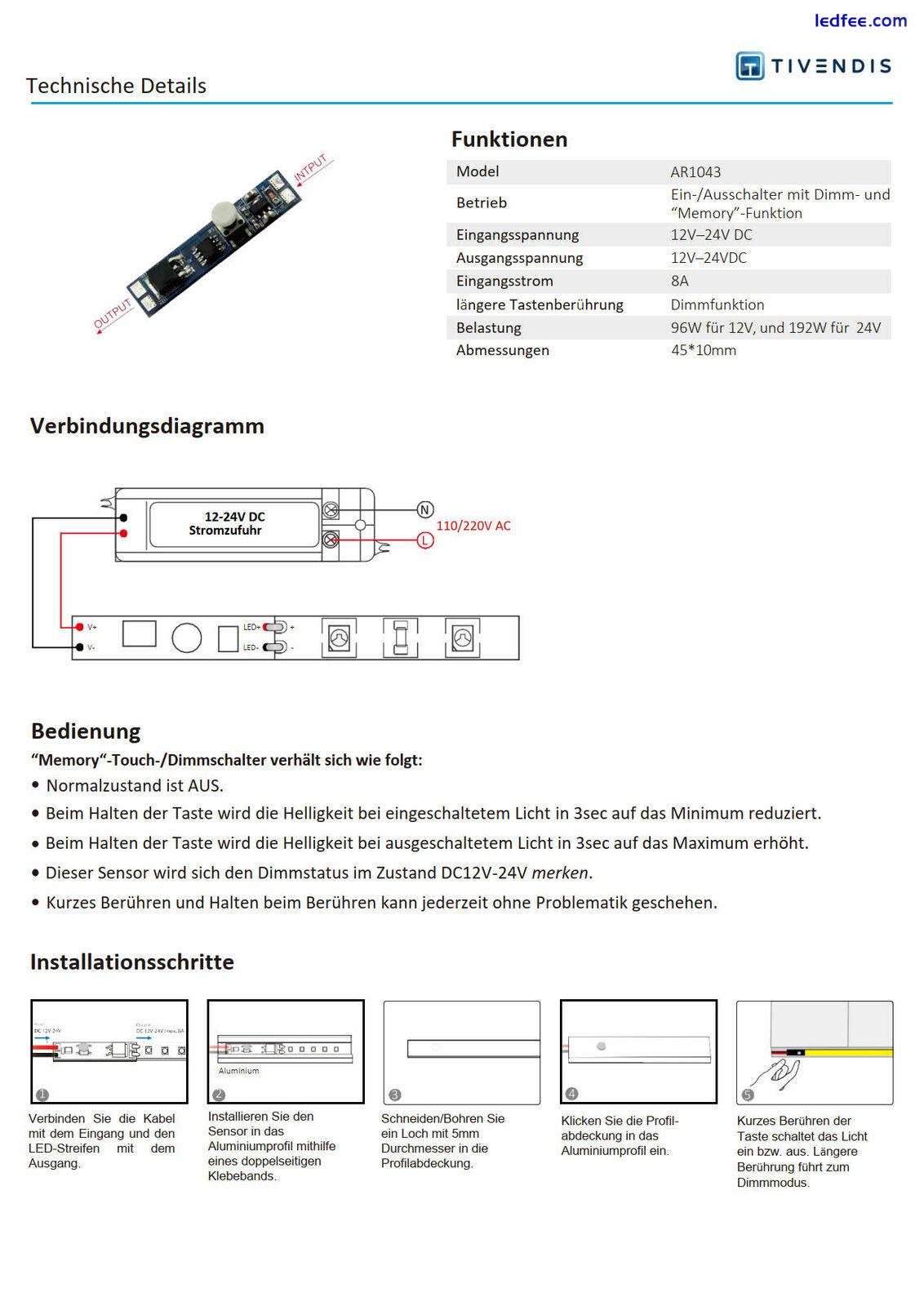 LED Schalter Button für Streifen Stripe Strip Band Licht 12-24V Aluminiumprofil 2 