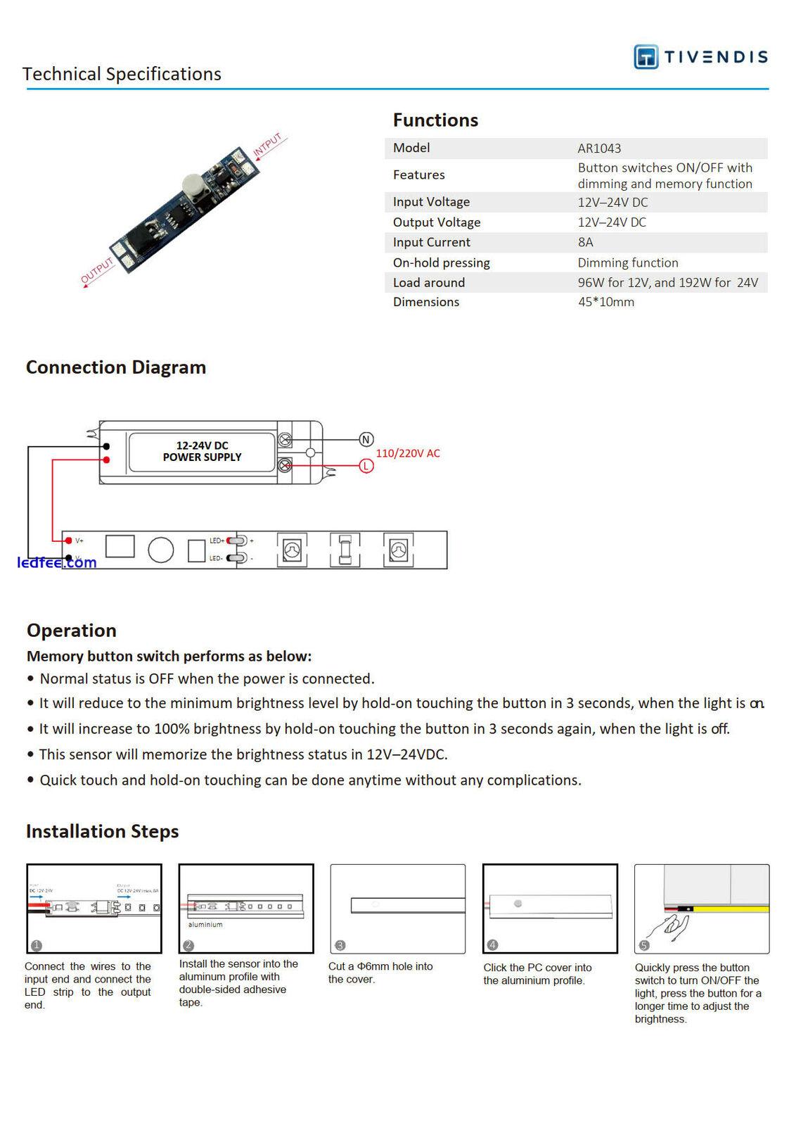 LED Schalter Button für Streifen Stripe Strip Band Licht 12-24V Aluminiumprofil 3 