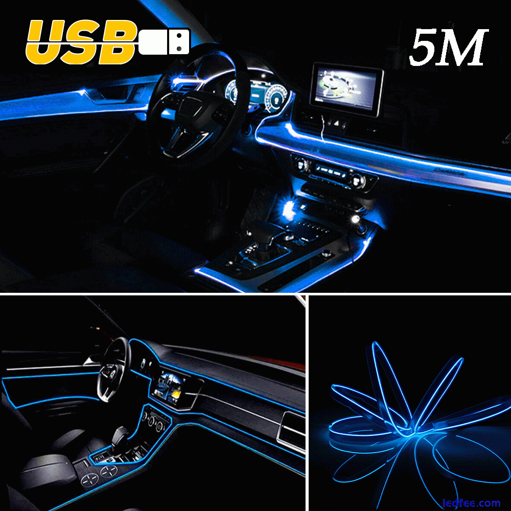 LED Auto Car Accessories Interior Decor Atmosphere Wire Strip Light USB Blue 5m 4 