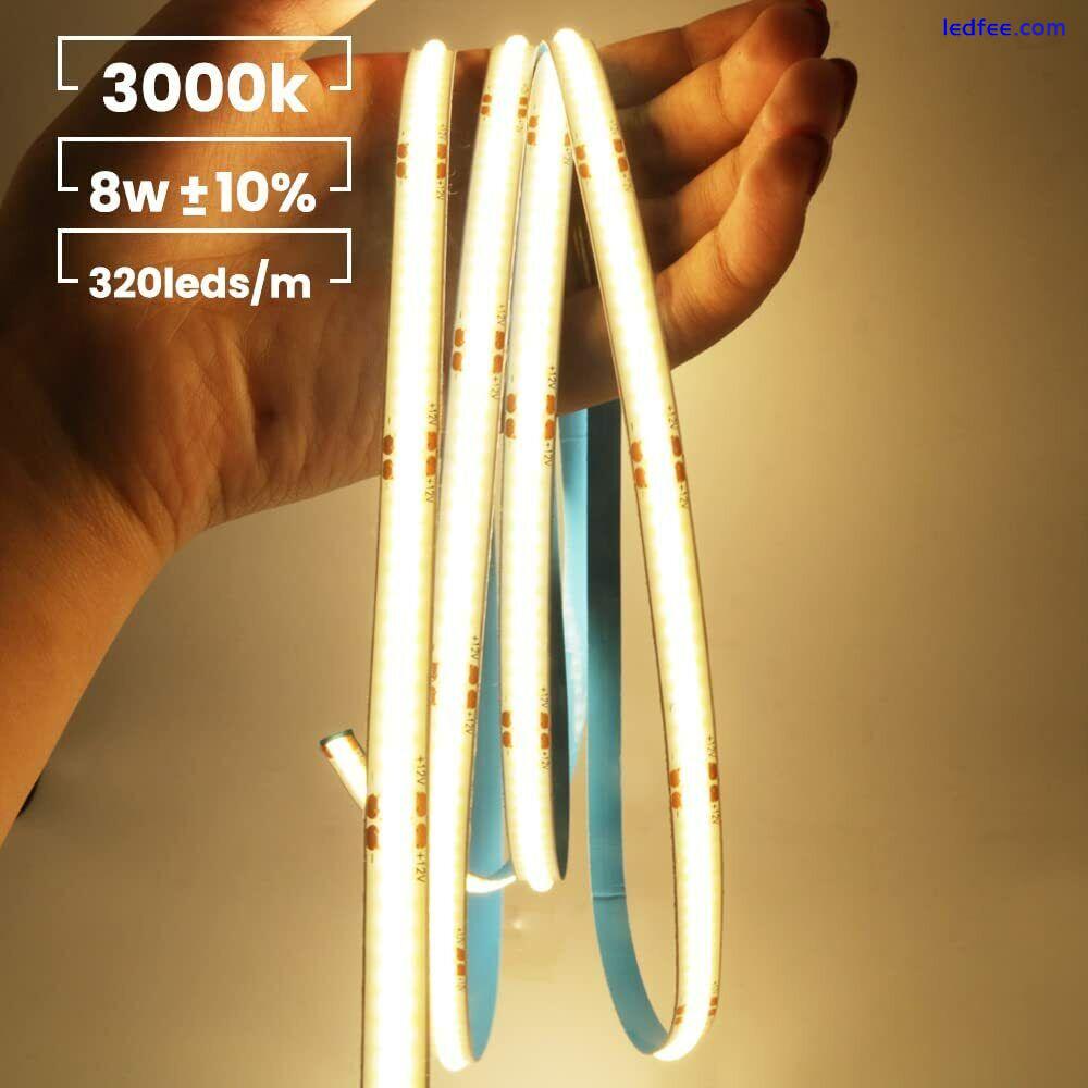 5m 12V Flexible COB LED Strip Lights Tape Power supply for Bedroom Cabinet Stair 3 