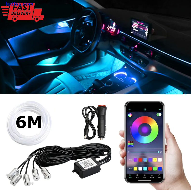 Kit APP LED Neon Light Trim Glow Optic Fiber Strip Car Interior Ambient Lighting 0 