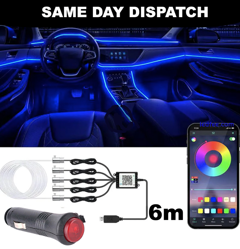 Kit APP LED Neon Light Trim Glow Optic Fiber Strip Car Interior Ambient Lighting 1 