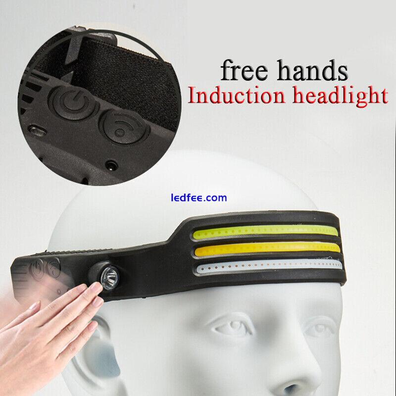 COB LED Headlamp USB Rechargeable Headlight Torch Work Light Bar Head Band Lamps 3 