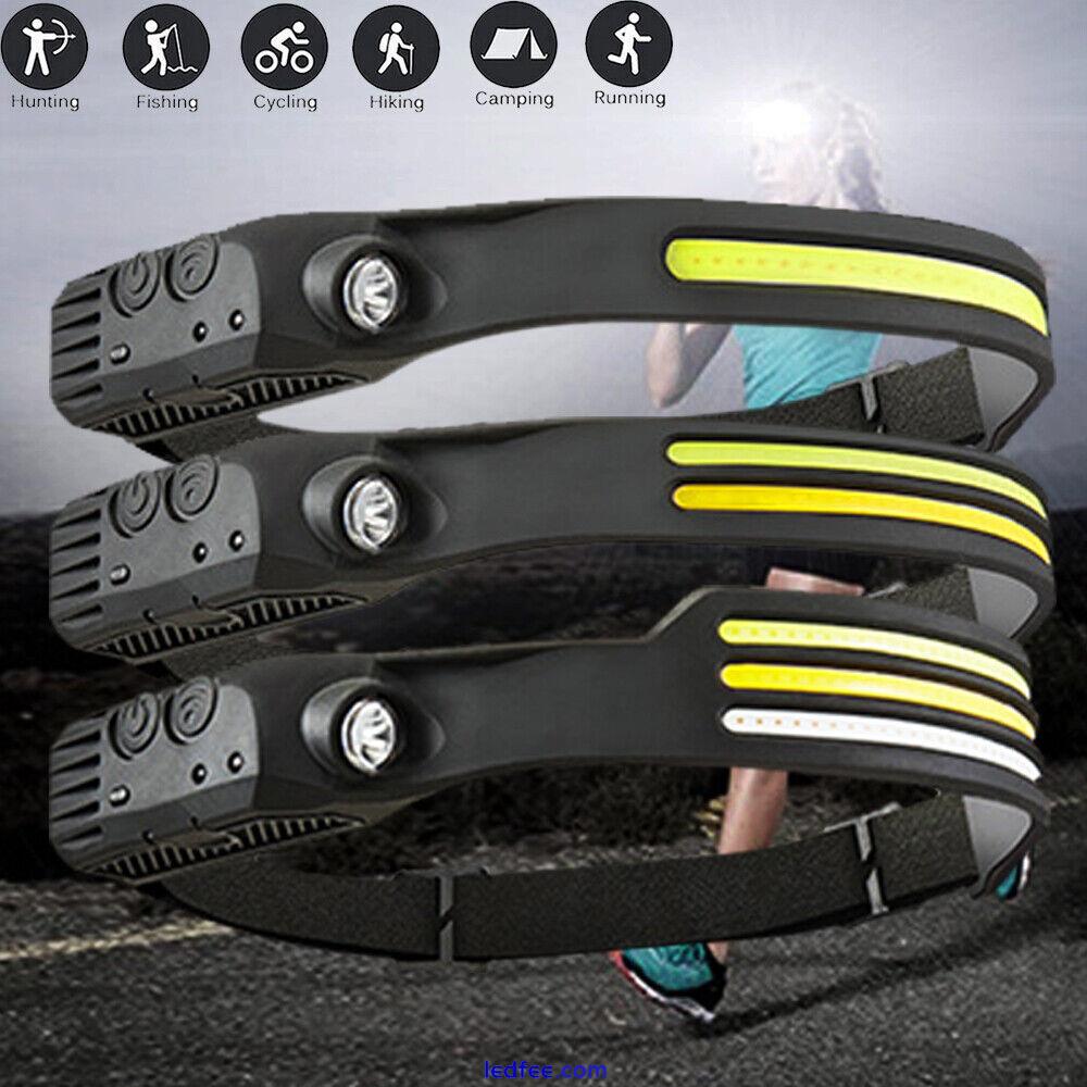 COB LED Headlamp USB Rechargeable Headlight Torch Work Light Bar Head Band Lamps 0 