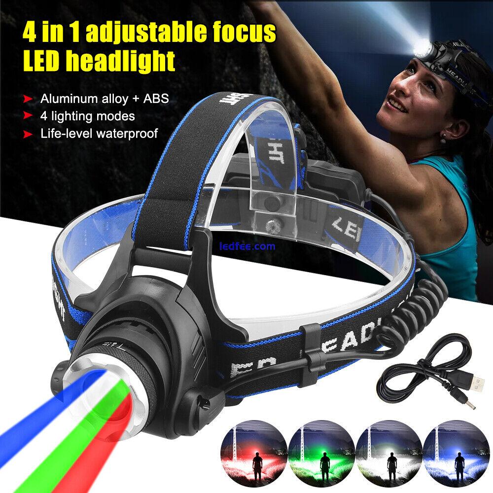 4 in1 Multicolor RGBW Zoom LED Headlamp Head Light Hunting Lamp Torch Waterproof 0 