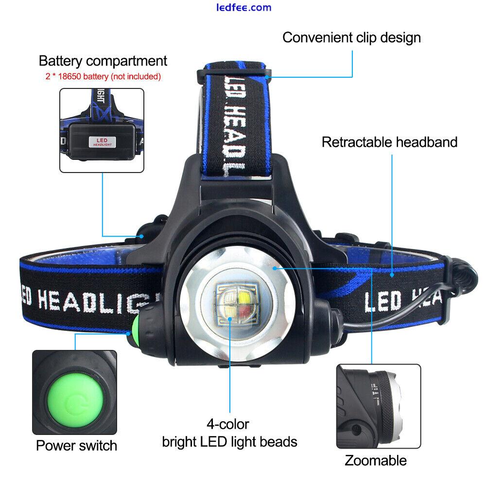 4 in1 Multicolor RGBW Zoom LED Headlamp Head Light Hunting Lamp Torch Waterproof 1 