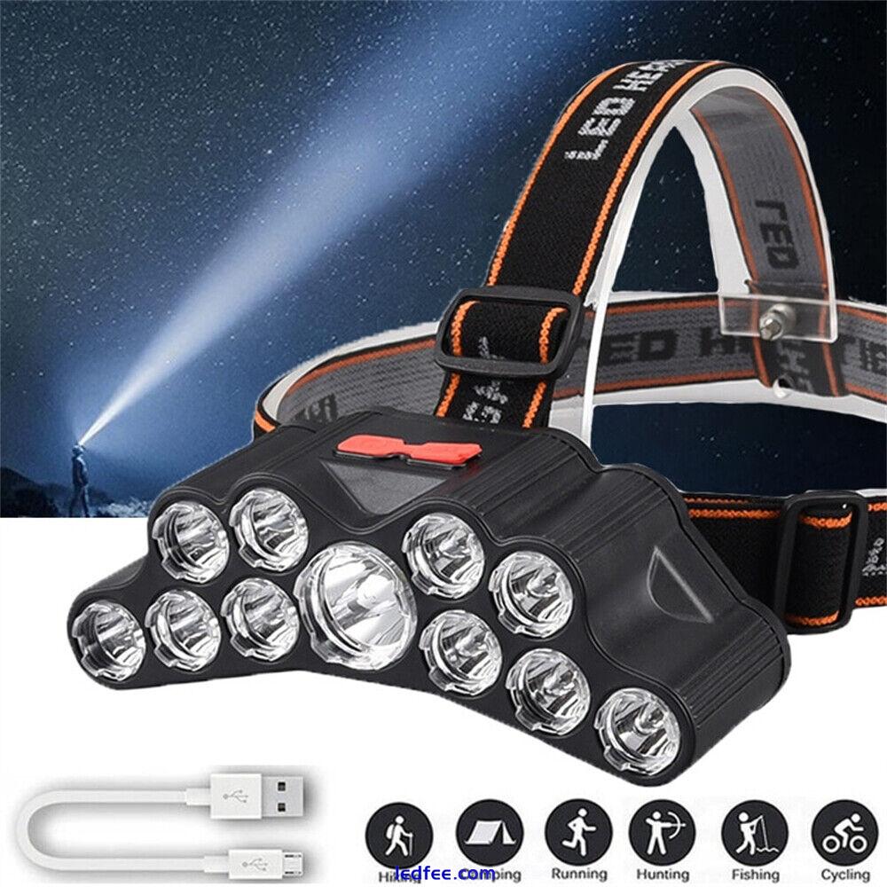 1/5x LED Headlamp Head Torch 900000LM Head Band Camping Hiking USB Rechargeable 1 