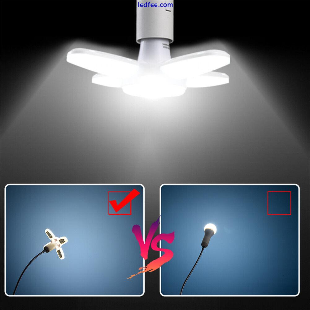 E27 LED Bulb Super Bright Foldable Garage Light Fan Blade Ceiling Light White 4 