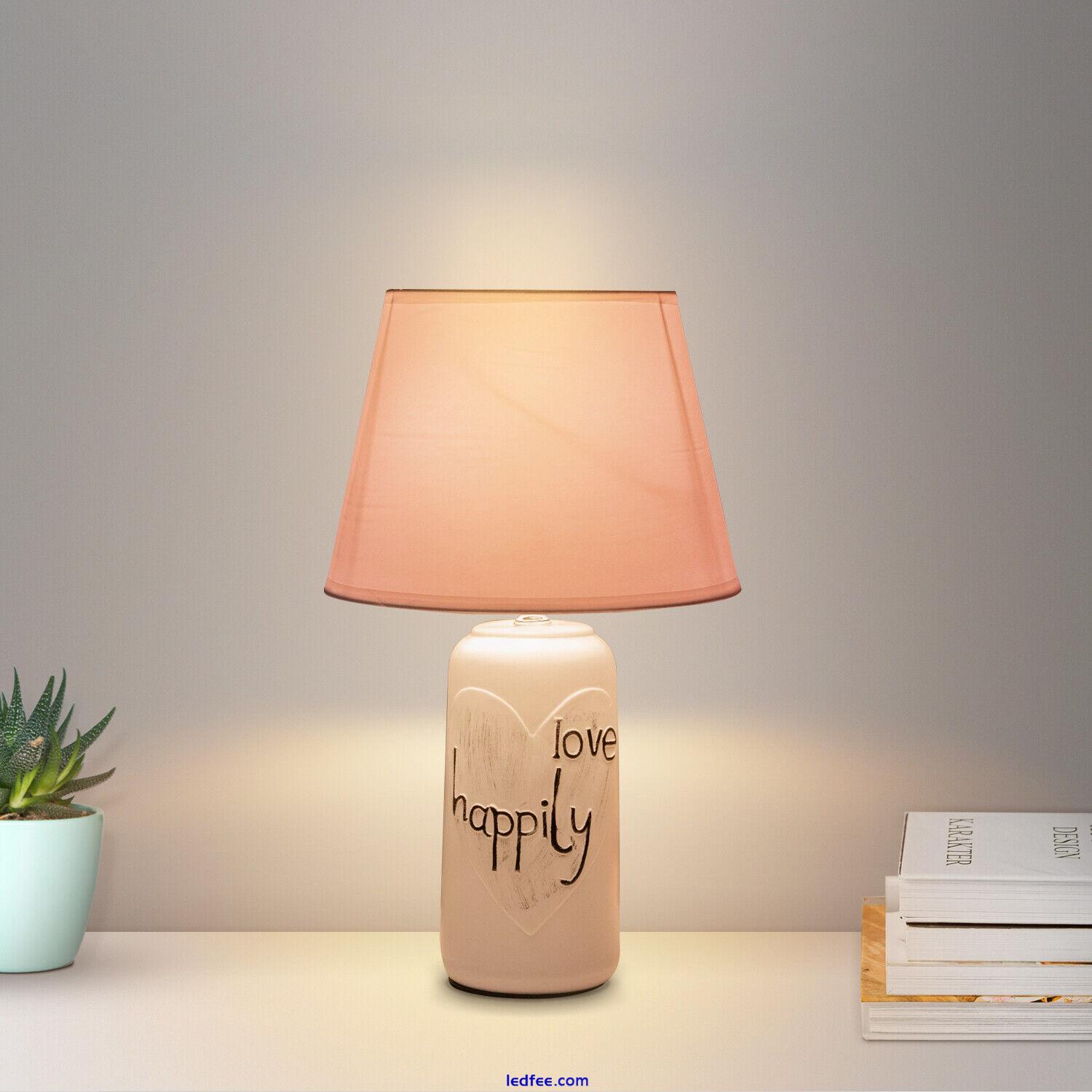 Table Lamp Ceramic Base Cream Fabric Shade Bedside Plug in Desk Light Modern E27 4 