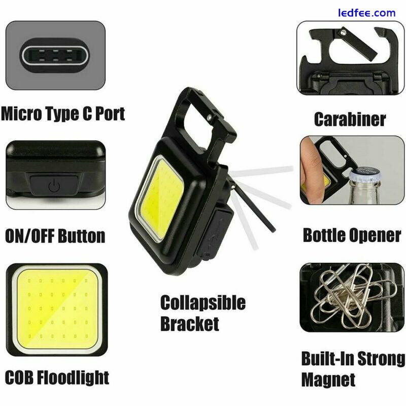 Mini Led Flashlight Portable Work Light Pocket USB Keychains Rechargeable Bright 2 