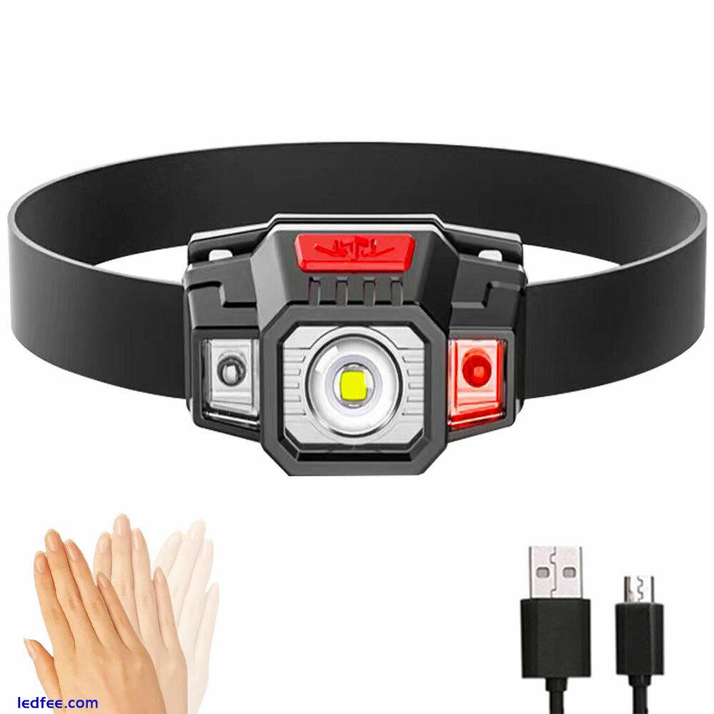 USB Rechargeable LED Headlamp Head Torch Lamp Red Light Induction Sensor Outdoor 0 