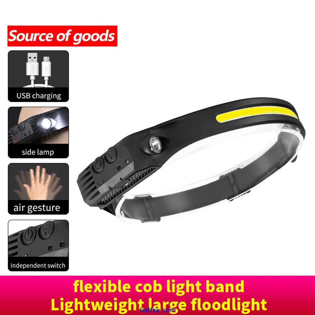 COB LED Sensor Headlight Flashlight USB Outdoor Camping Fishing Head Lamp Torch 1 