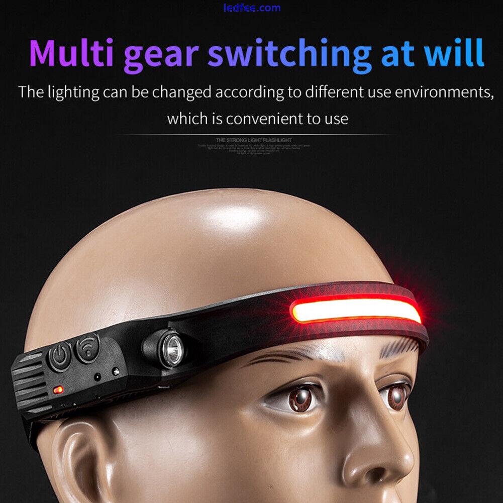 COB LED Sensor Headlight Flashlight USB Outdoor Camping Fishing Head Lamp Torch 5 