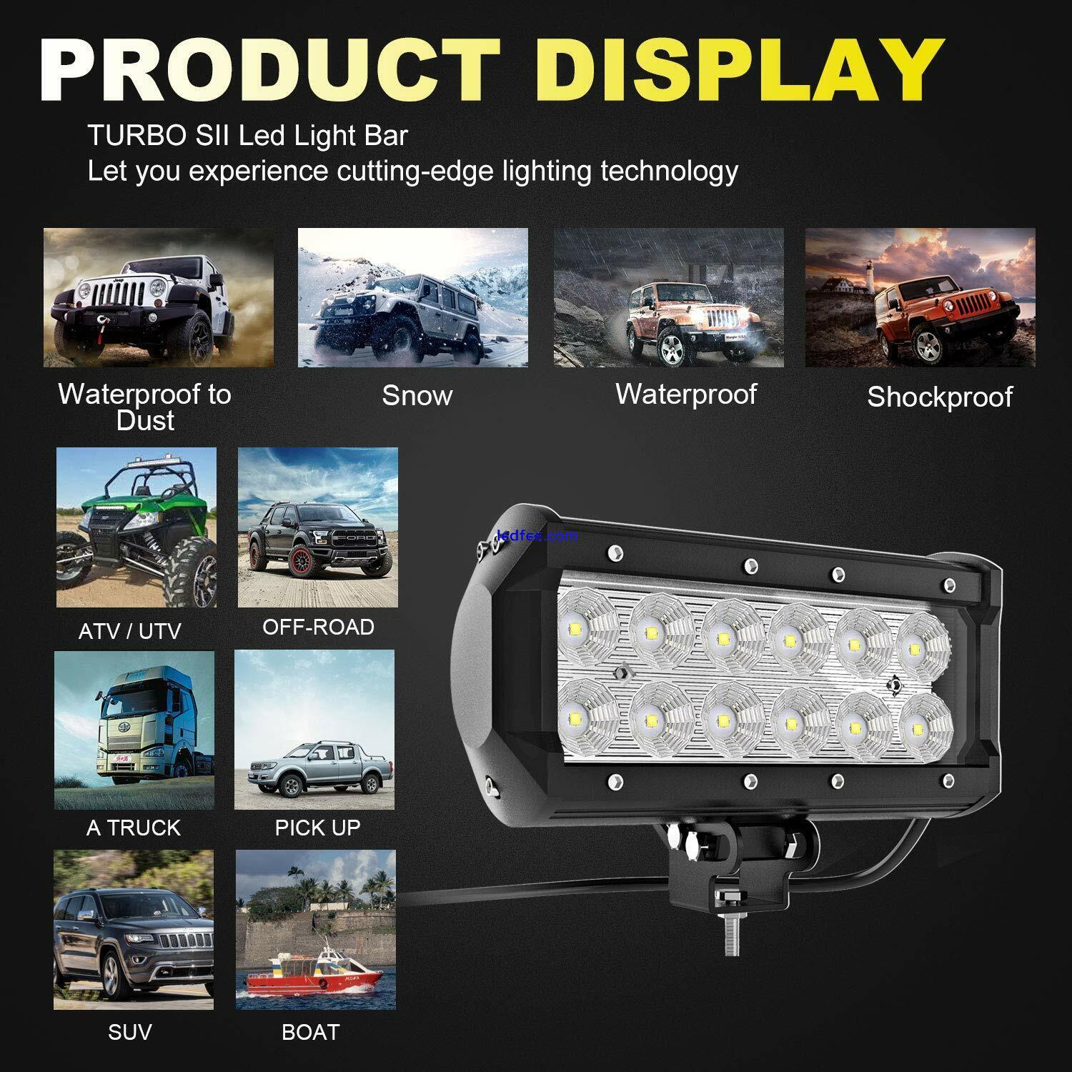 2x 7inch 3600LM LED Work Light Bar Flood Beam Fog Lamp Offroad Driving Truck SUV 4 