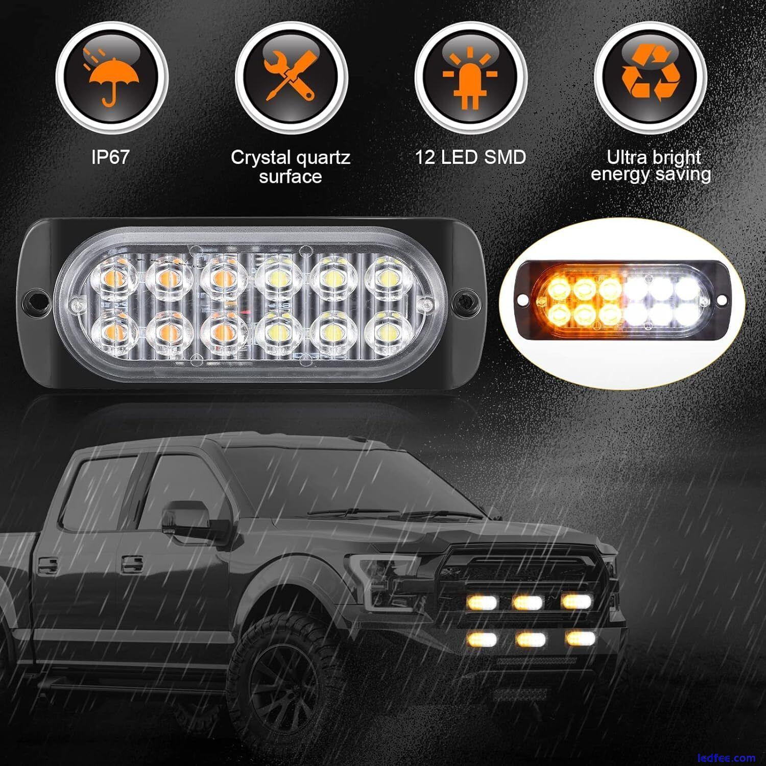 4x 12 LED Strobe Light Bar Car Truck Flashing Warning Hazard Beacon Amber/White 2 