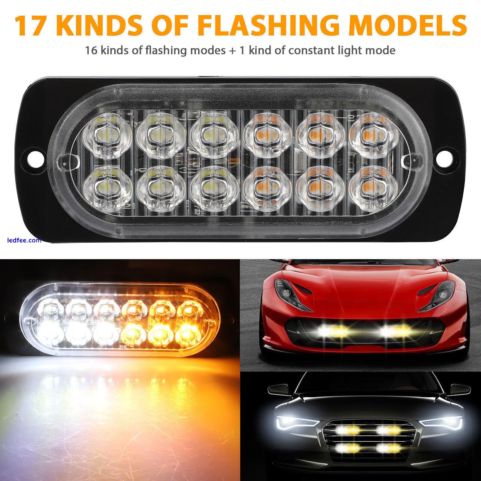 4x 12 LED Strobe Light Bar Car Truck Flashing Warning Hazard Beacon Amber/White 3 