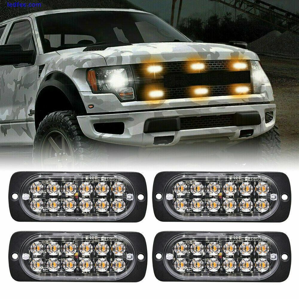 4x 12 LED Strobe Light Bar Car Truck Flashing Warning Hazard Beacon Amber/White 5 