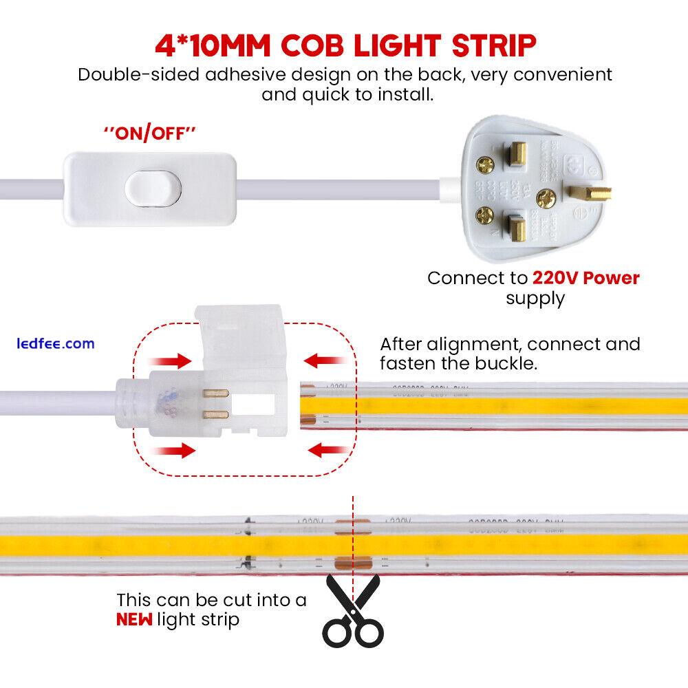 High Density COB LED Strip Lights 220V IP67 Double Side Tape Rope Self Adhesive 3 