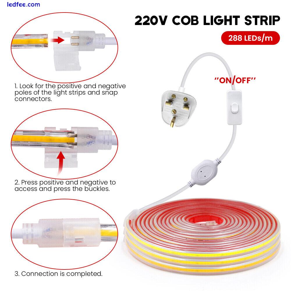 High Density COB LED Strip Lights 220V IP67 Double Side Tape Rope Self Adhesive 4 