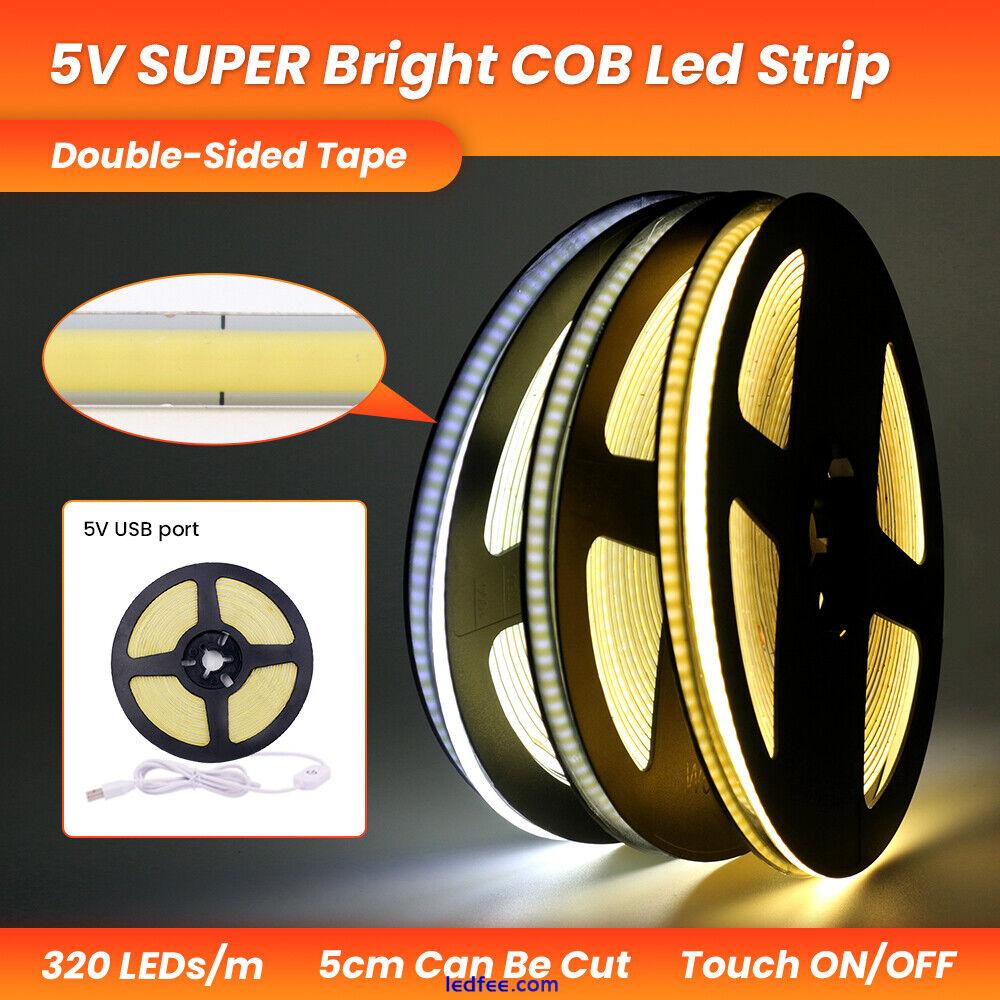 High Density COB LED Strip Lights 5V 12V Flexible Tape Rope Cabinet Kitchen Lamp 3 