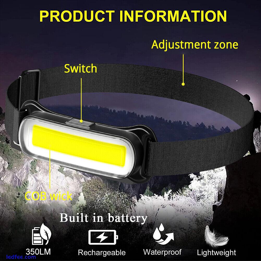 LED COB Headlamp USB Rechargeable Headlight Torch Work Light Bar Head Band Lamp 0 